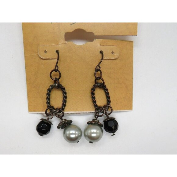 Patricia Nash Earrings Genuine Stone Dangle Earrings Chain Pearl Accents New - Picture 8 of 8